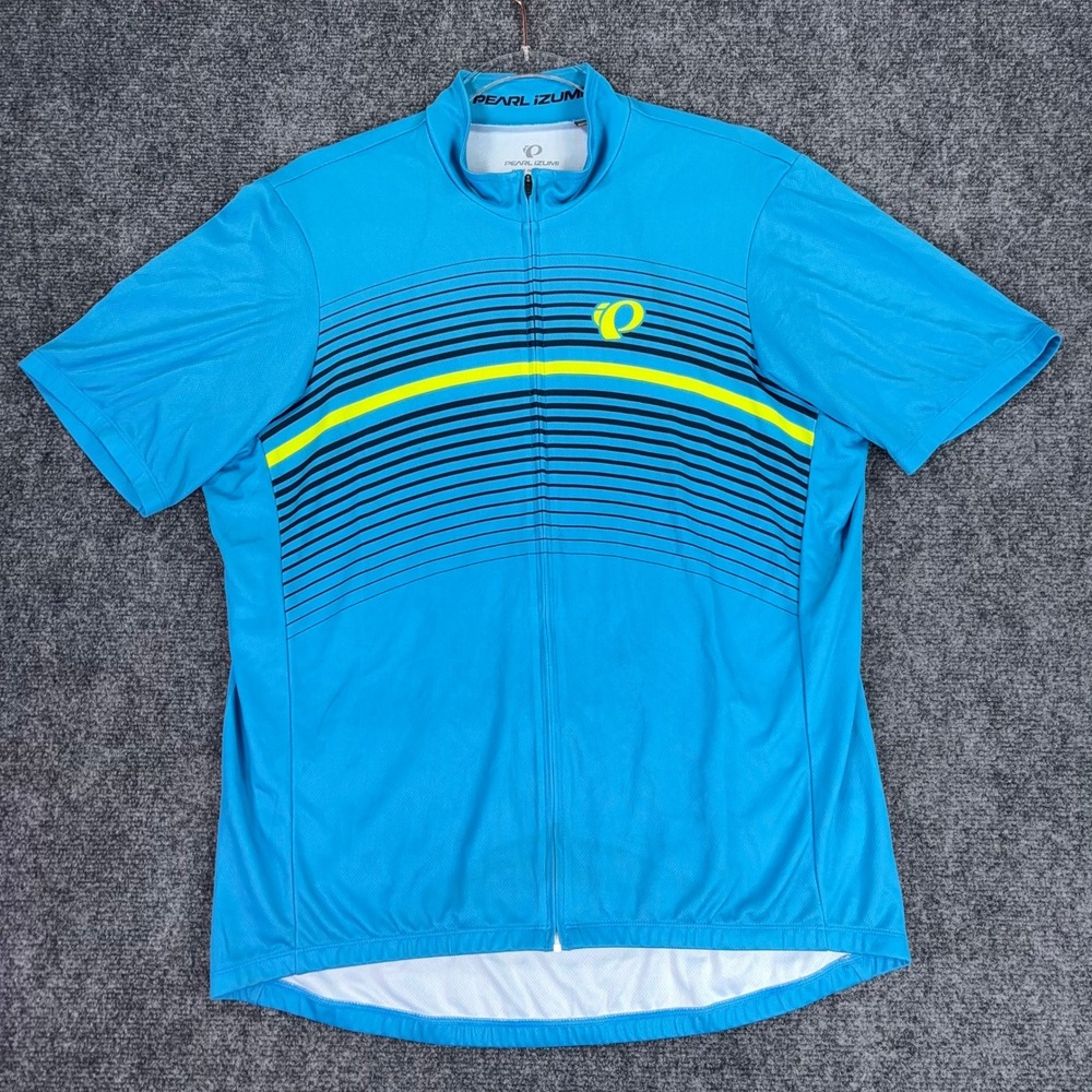 Pearl Izumi Mens XL Blue Stripe Full Zip Short Sleeve Cycling Jersey